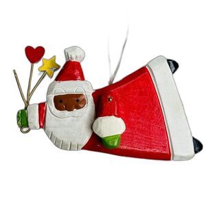 VINTAGE Wooden Carved Brown Santa Claus Ornament 6" Handmade Christmas  Decor